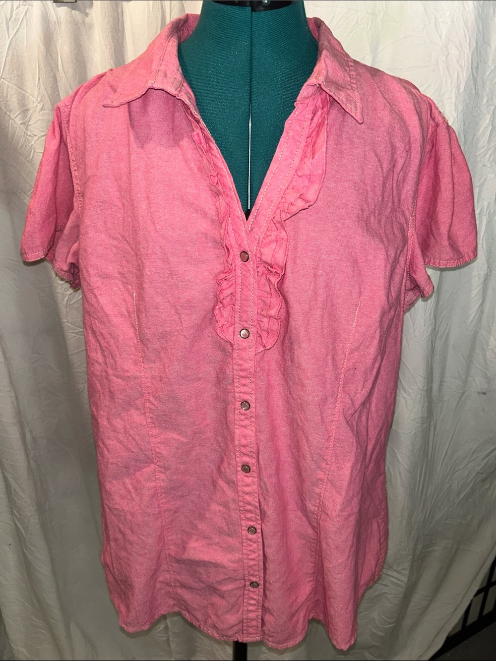 Bit & Bridle Pink Ruffle Front Button Shirt